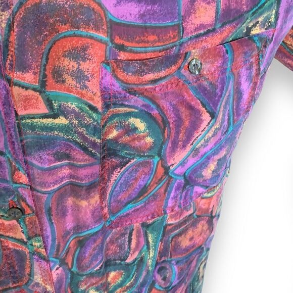 Vintage Diana Marco Shirt Abstract Print Purple Silk Button Up Long Sleeve - Picture 3 of 9